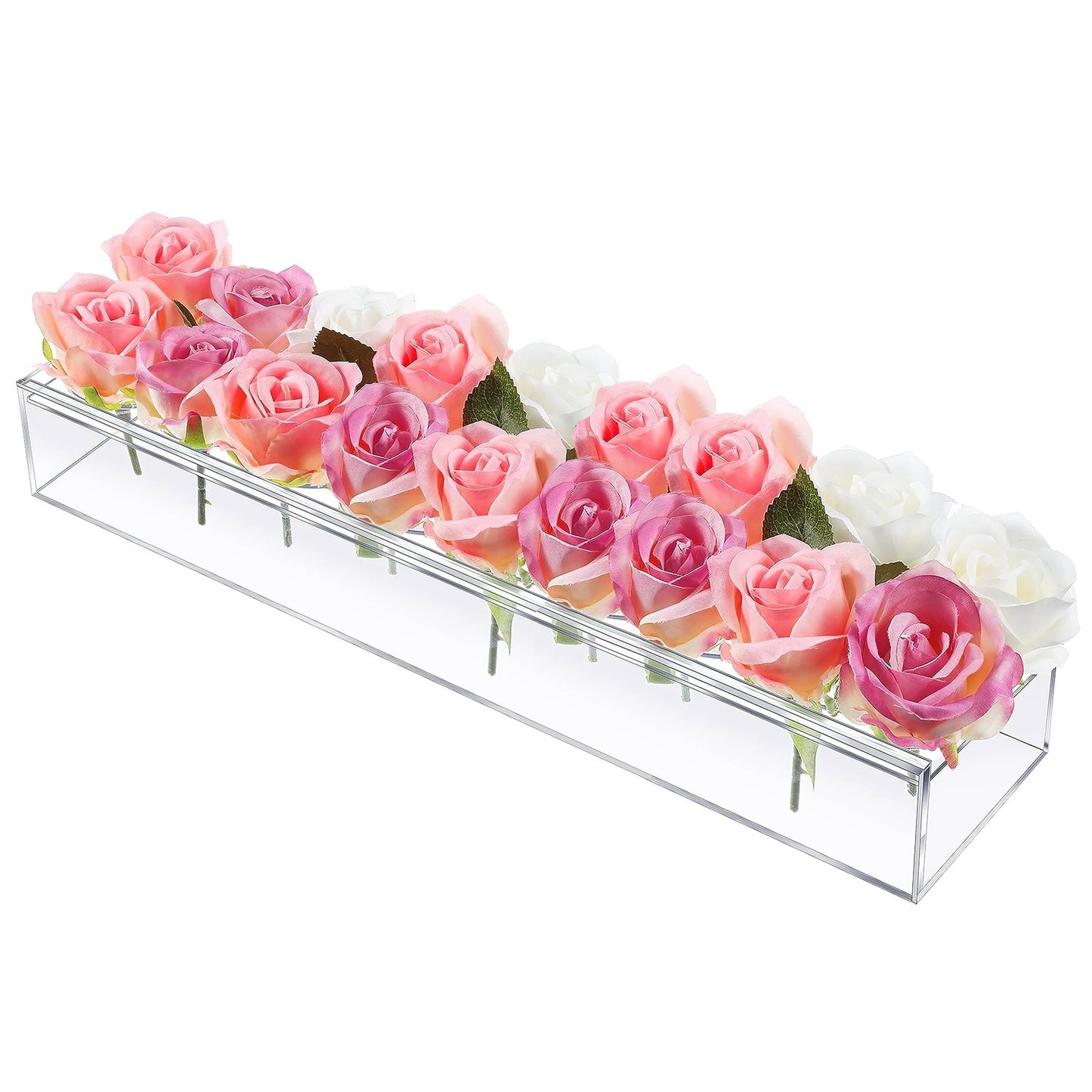 Clear Acrylic Flower Vase Rectangular Floral Centerpiece for Table Decoration Modern Flower Holder for Mother's Day Valentine's Day Wedding Party 12 Holes