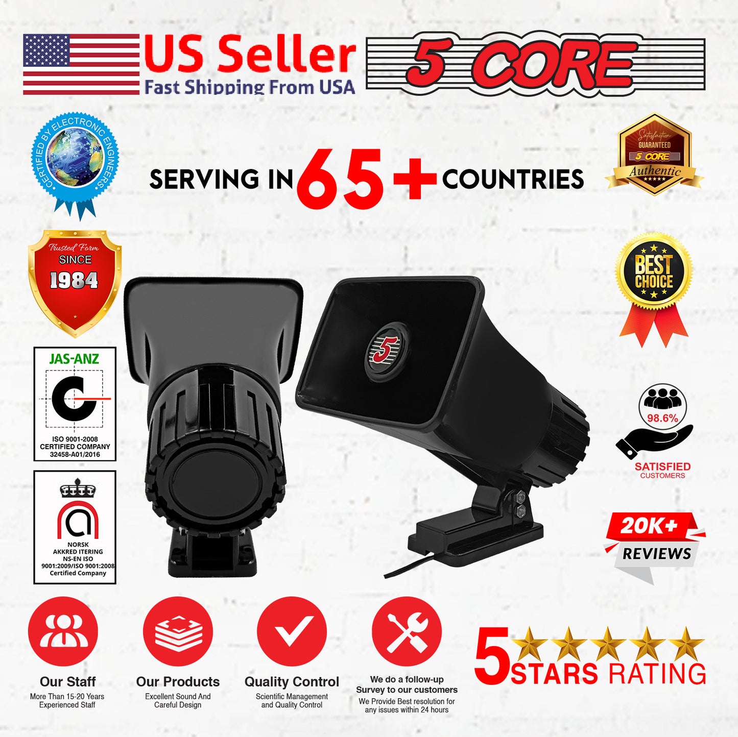 5 CORE Indoor Outdoor PA Horn Speaker 6 x 4 Inch Loud Portable PA Speakers 8 Ohms 50 Watts Max Horn Siren Adjustable Mounting Bracket & Hardware Included Black - HW 405 BLK