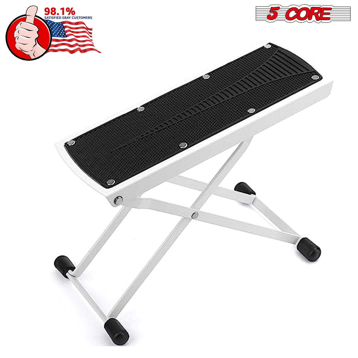 5 Core Guitar Foot Stool Pair Height Adjustable Folding Leg Rest Portable Classical Footrest - GFS WHTE 2PCS