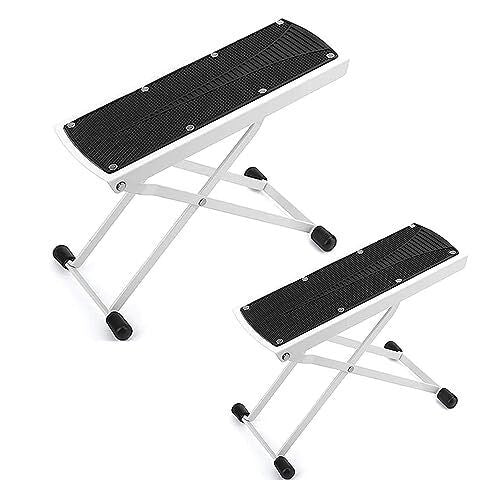 5 Core Guitar Foot Stool Pair Height Adjustable Folding Leg Rest Portable Classical Footrest - GFS WHTE 2PCS
