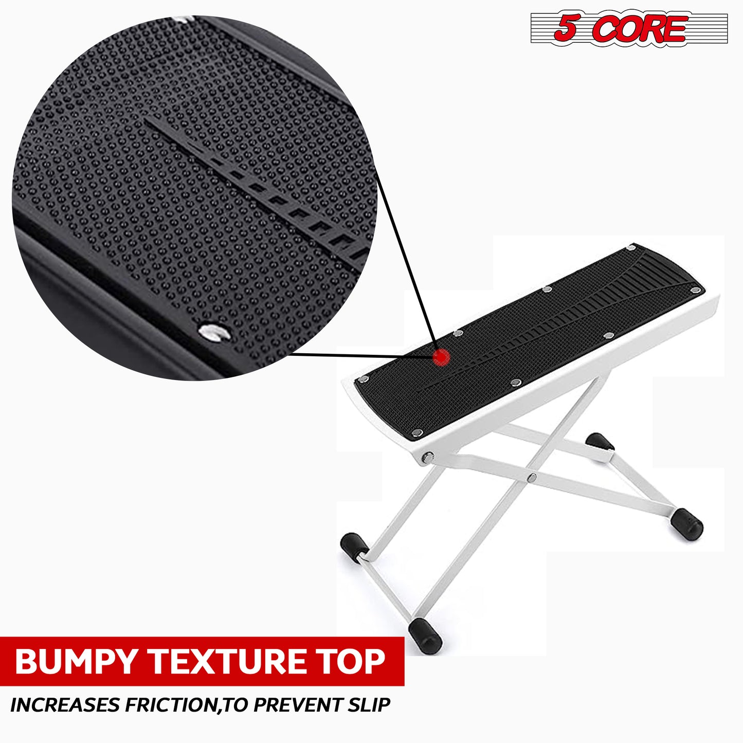 5 Core Guitar Foot Stool Pair Height Adjustable Folding Leg Rest Portable Classical Footrest - GFS WHTE 2PCS