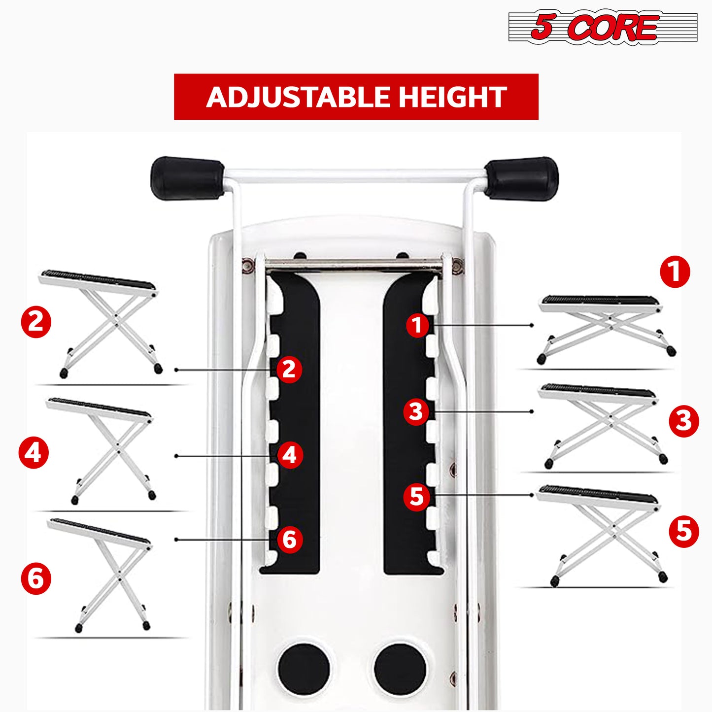 5 Core Guitar Foot Stool Pair Height Adjustable Folding Leg Rest Portable Classical Footrest - GFS WHTE 2PCS