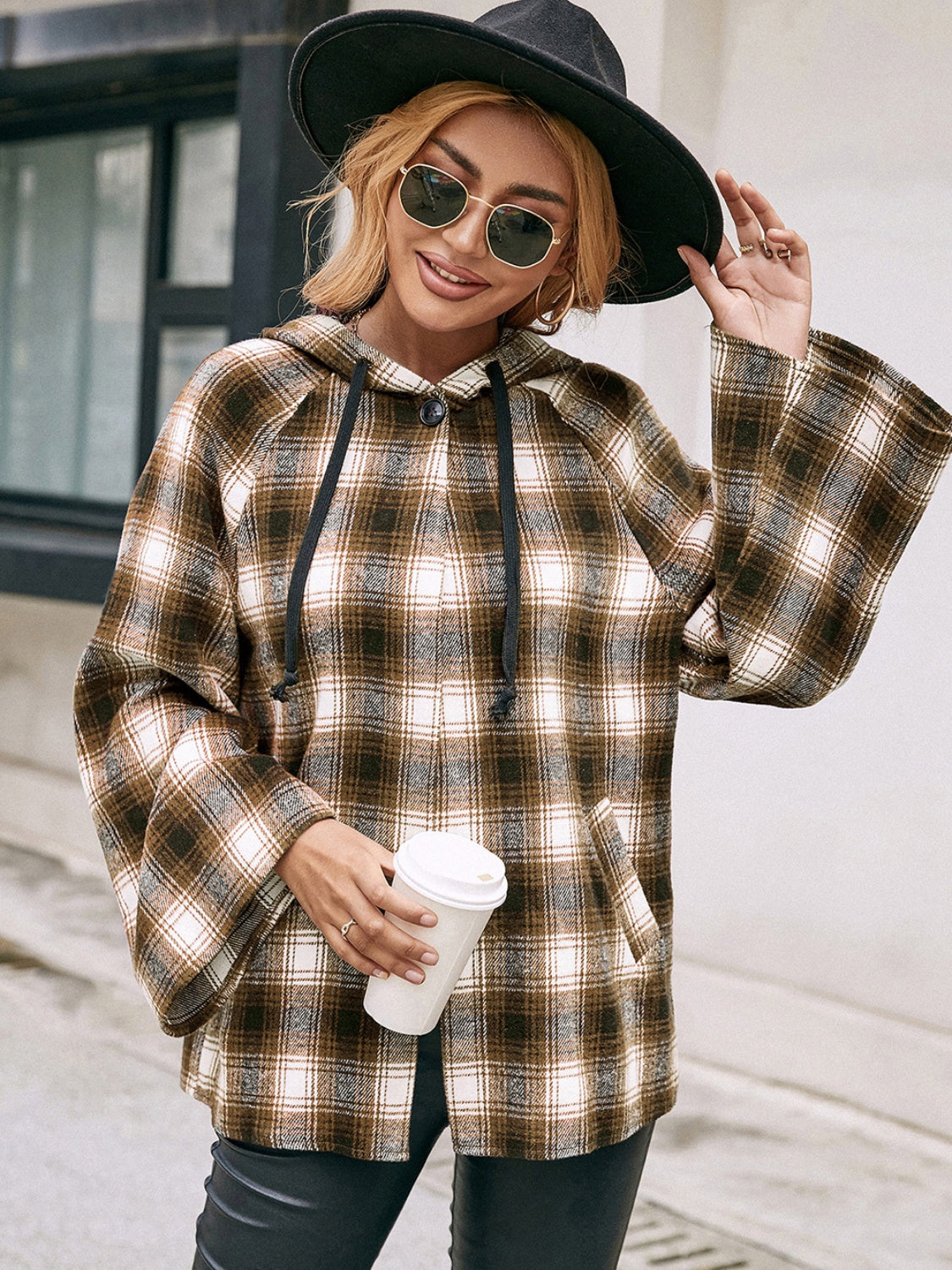 Ivy Lane Pocketed Plaid Long Sleeve Hooded Jacket