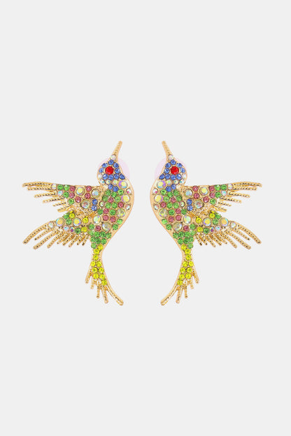 Bird Shape Zinc Alloy Frame Glass Stone Dangle Earrings