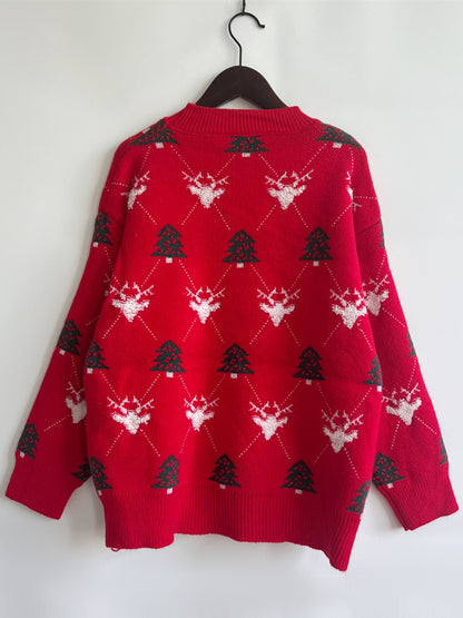 Christmas Tree & Reindeer Round Neck Sweater