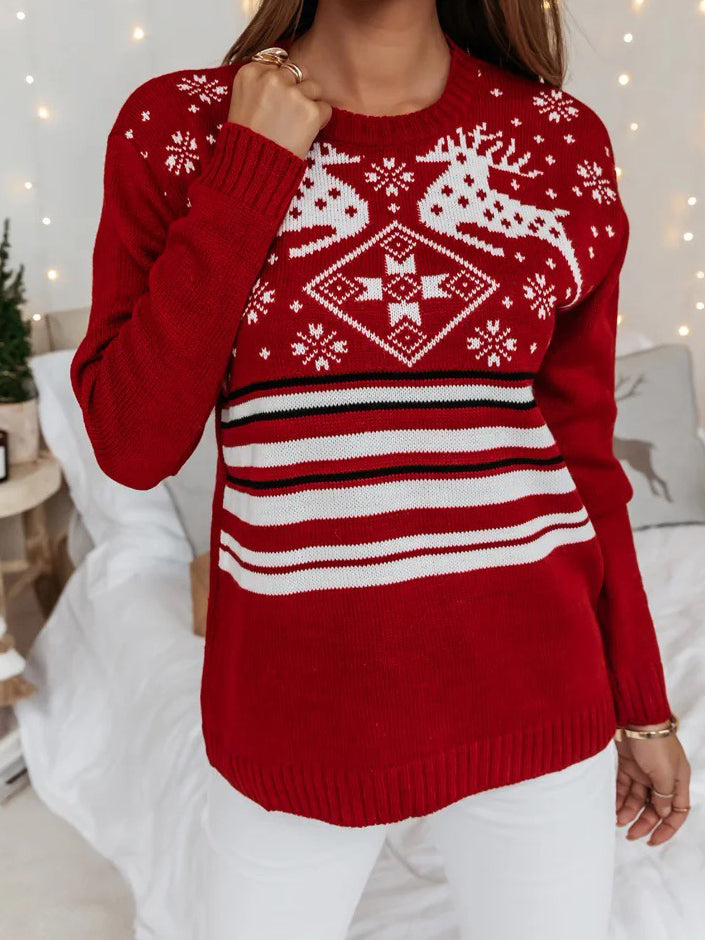 Reindeer Print Pullover Sweater