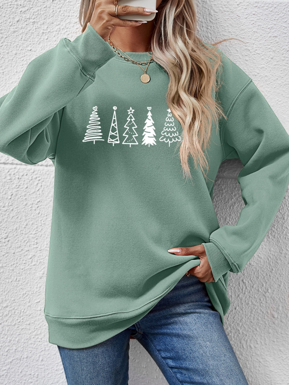 Christmas Tree Graphic Drop Shoulder Sweatshirt