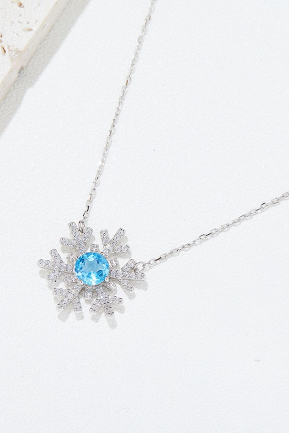 925 Sterling Silver Topaz Snowflake Shape Necklace