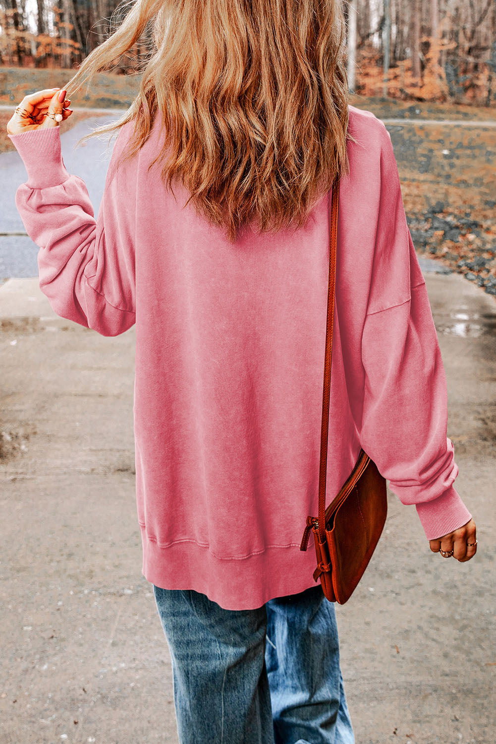 Sequin Candy Cane Round Neck Slit Sweatshirt