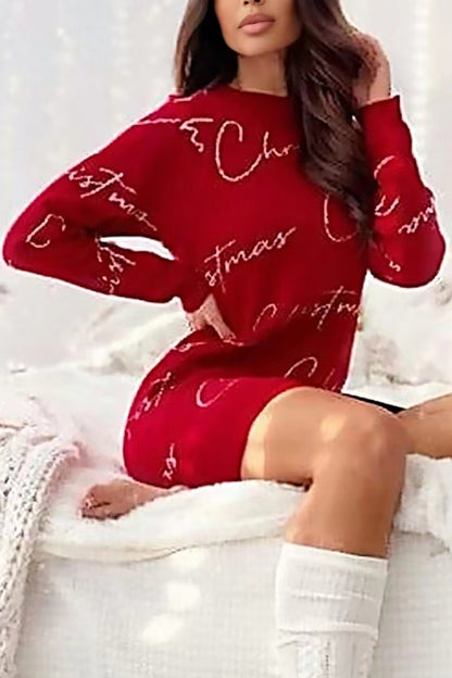 CHRISTMAS Letter Print Tunic Sweater Dress