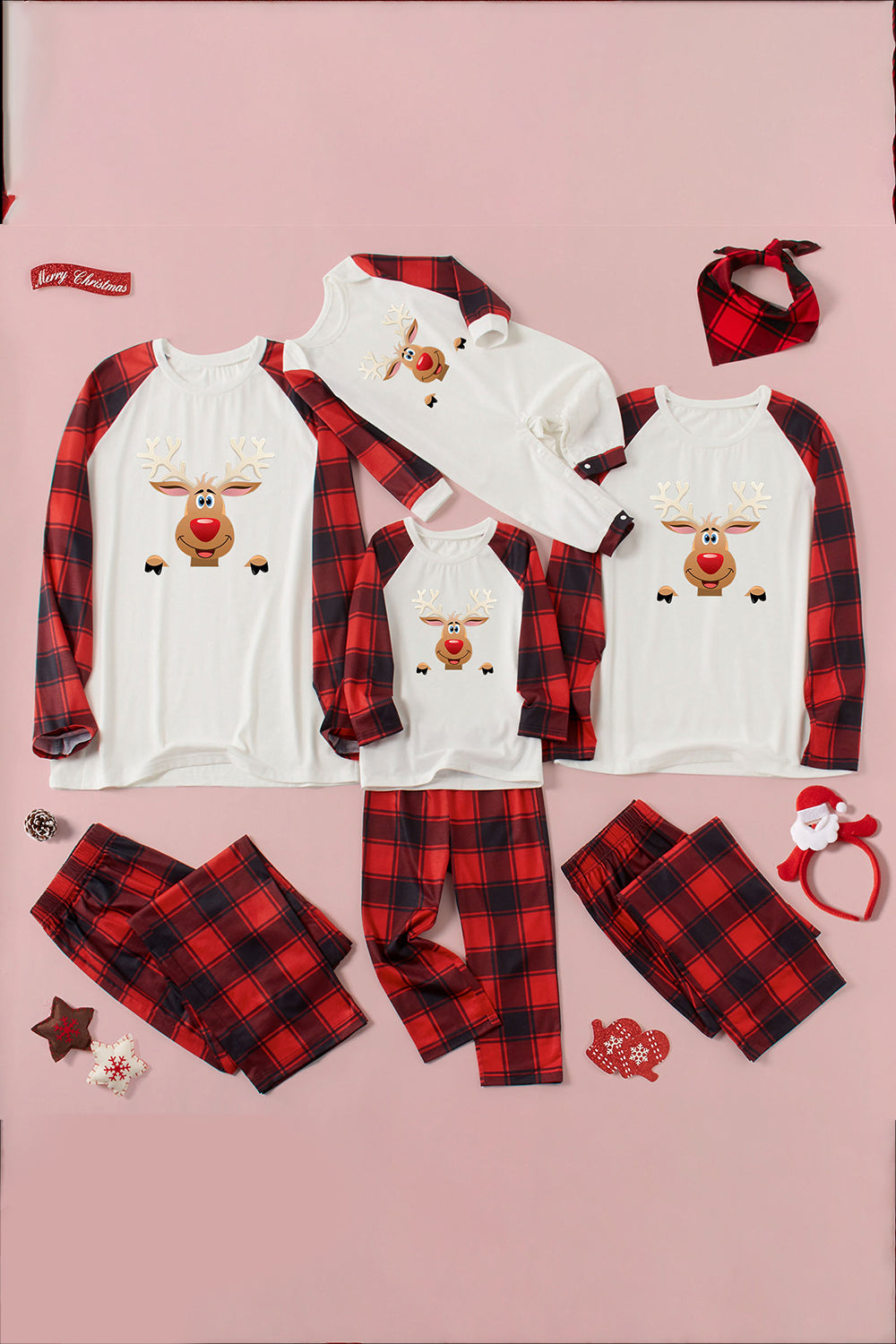 Rudolph Graphic Long Sleeve Top and Plaid Pants Set