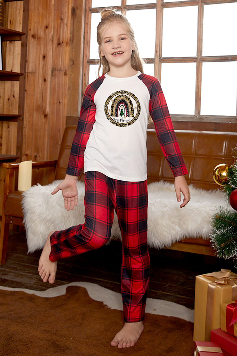 MERRY CHRISTMAS Graphic Top and Plaid Pants Set