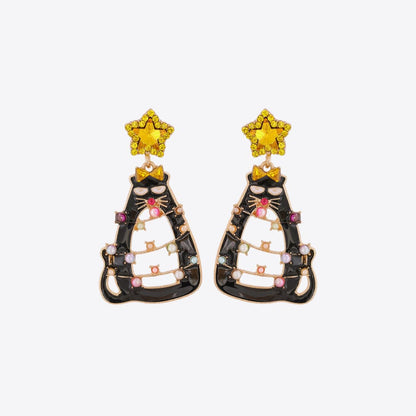 Rhinestone Alloy Cat Earrings