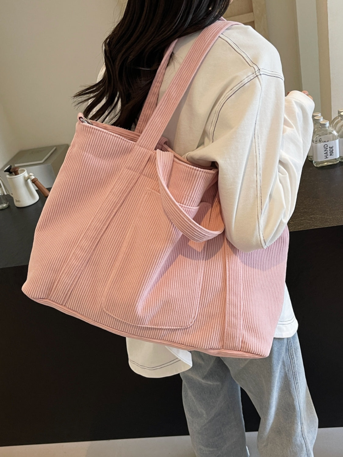 Corduroy Solid Large Tote Bag