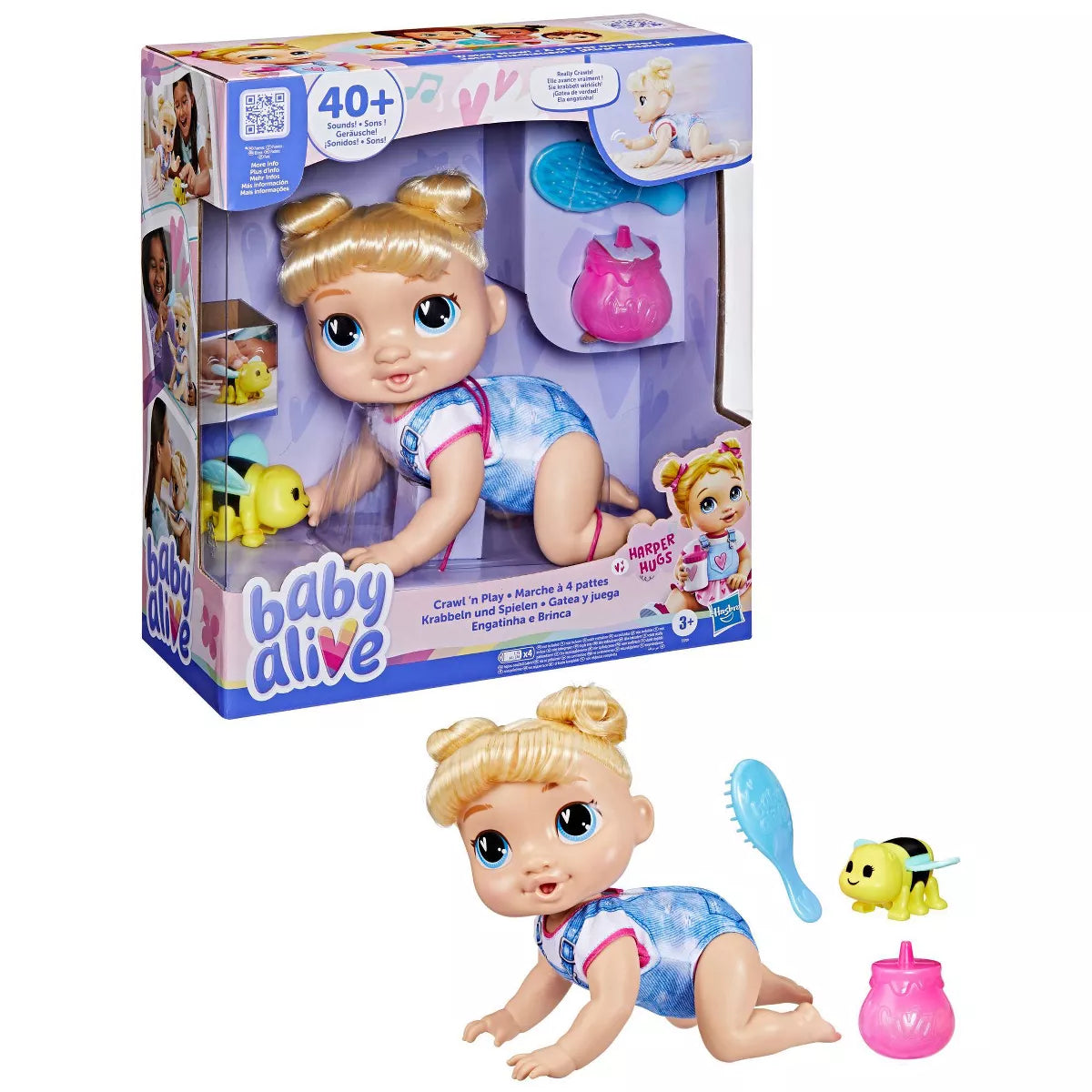 Baby Alive Crawl N Play Baby Doll Harper: Interactive Toy for Kids, Blonde Hair, Blue Eyes, Ages 3+