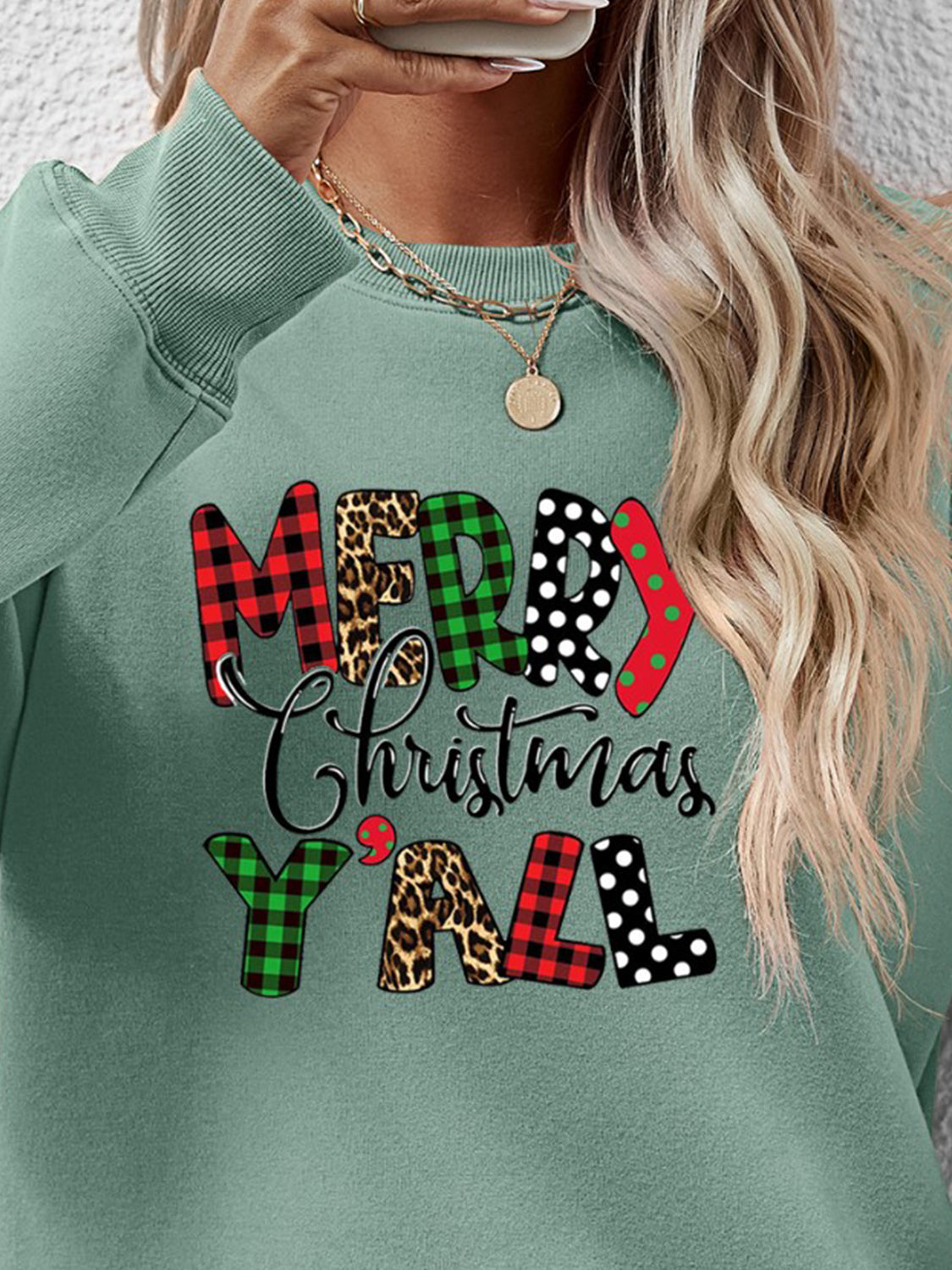 Letter Graphic Round Neck Long Sleeve Sweatshirt