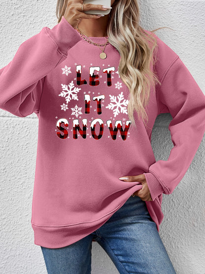 LET IT SNOW Round Neck Long Sleeve Sweatshirt