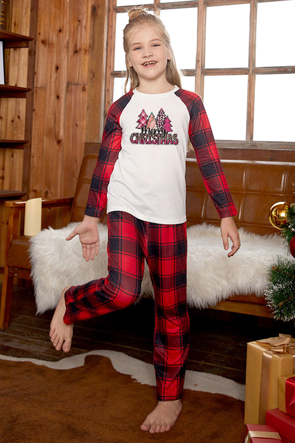 MERRY CHRISTMAS Graphic Top and Plaid Pants Set