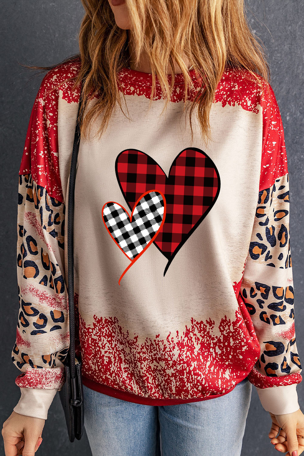 Heart Leopard Round Neck Sweatshirt