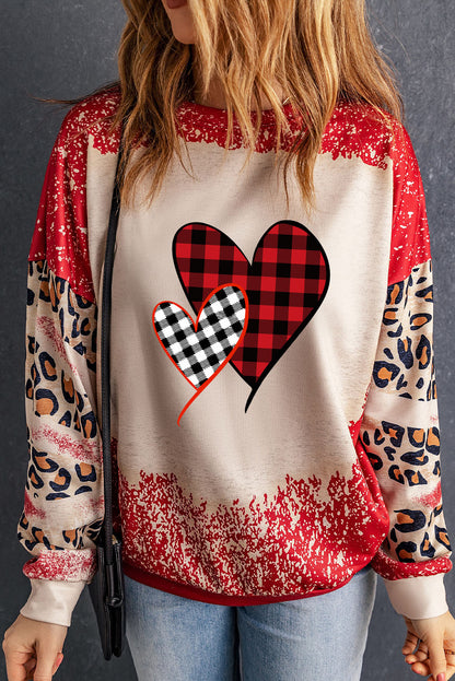 Heart Leopard Round Neck Sweatshirt