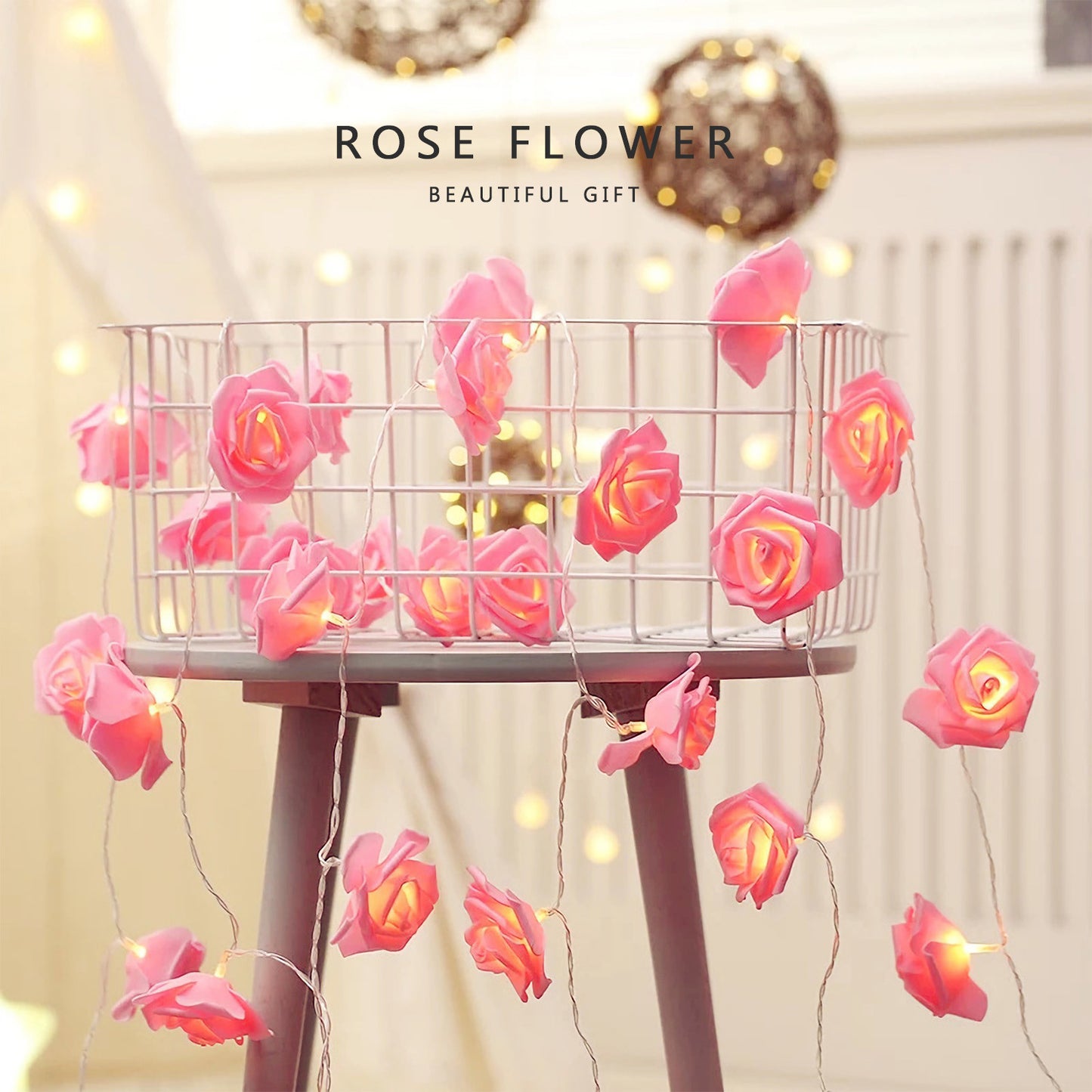 40 LEDs Rose Flower String Lights 10ft Battery Operated Decorative Lights for Anniversary Valentine's Wedding Bedroom