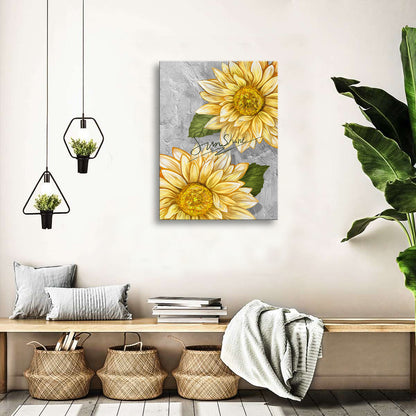 Sunflower Wall Art Bathroom Decor Yellow Flower Canvas Wall Art Sunflower Pictures Wall Decor Floral Prints Painting Framed Artwork for Bedroom Living Room Home Office Decoration,Ready to Hang 12"x15"