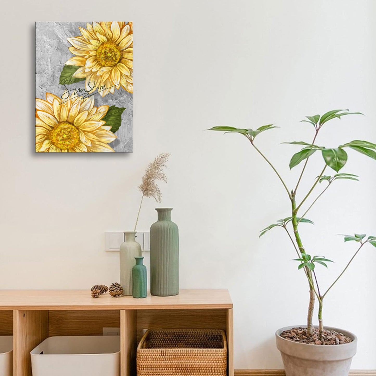 Sunflower Wall Art Bathroom Decor Yellow Flower Canvas Wall Art Sunflower Pictures Wall Decor Floral Prints Painting Framed Artwork for Bedroom Living Room Home Office Decoration,Ready to Hang 12"x15"