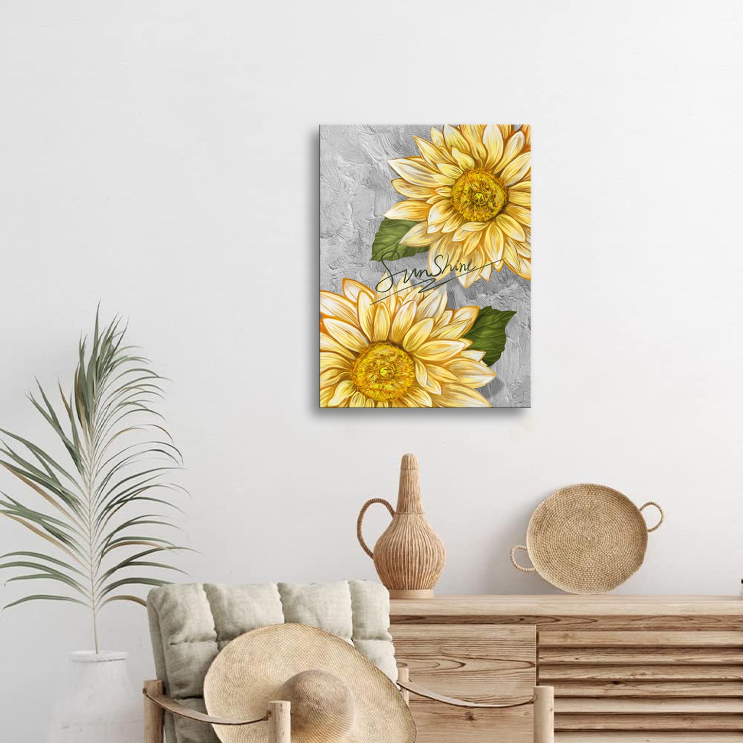 Sunflower Wall Art Bathroom Decor Yellow Flower Canvas Wall Art Sunflower Pictures Wall Decor Floral Prints Painting Framed Artwork for Bedroom Living Room Home Office Decoration,Ready to Hang 12"x15"