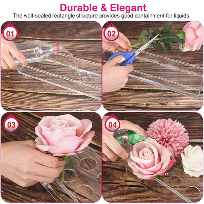 Clear Acrylic Flower Vase Rectangular Floral Centerpiece for Table Decoration Modern Flower Holder for Mother's Day Valentine's Day Wedding Party 12 Holes