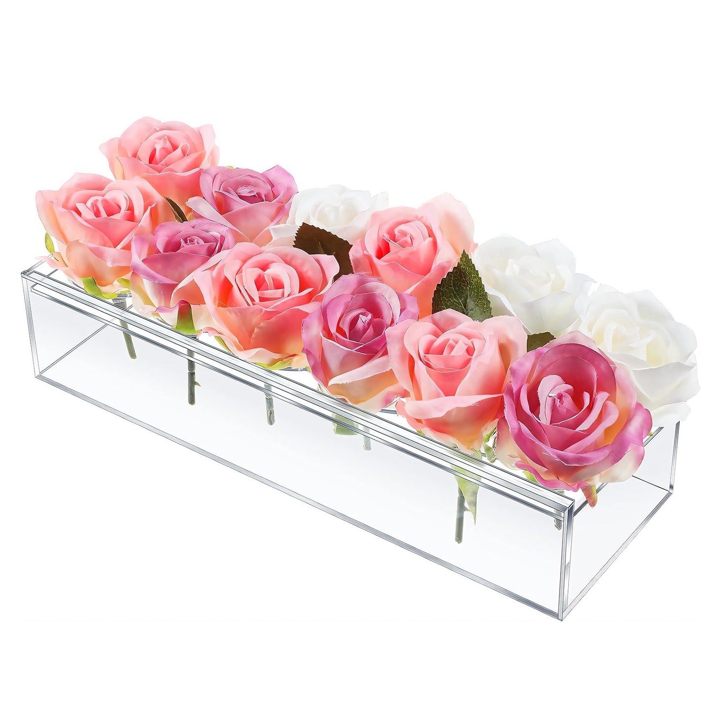Clear Acrylic Flower Vase Rectangular Floral Centerpiece for Table Decoration Modern Flower Holder for Mother's Day Valentine's Day Wedding Party 12 Holes