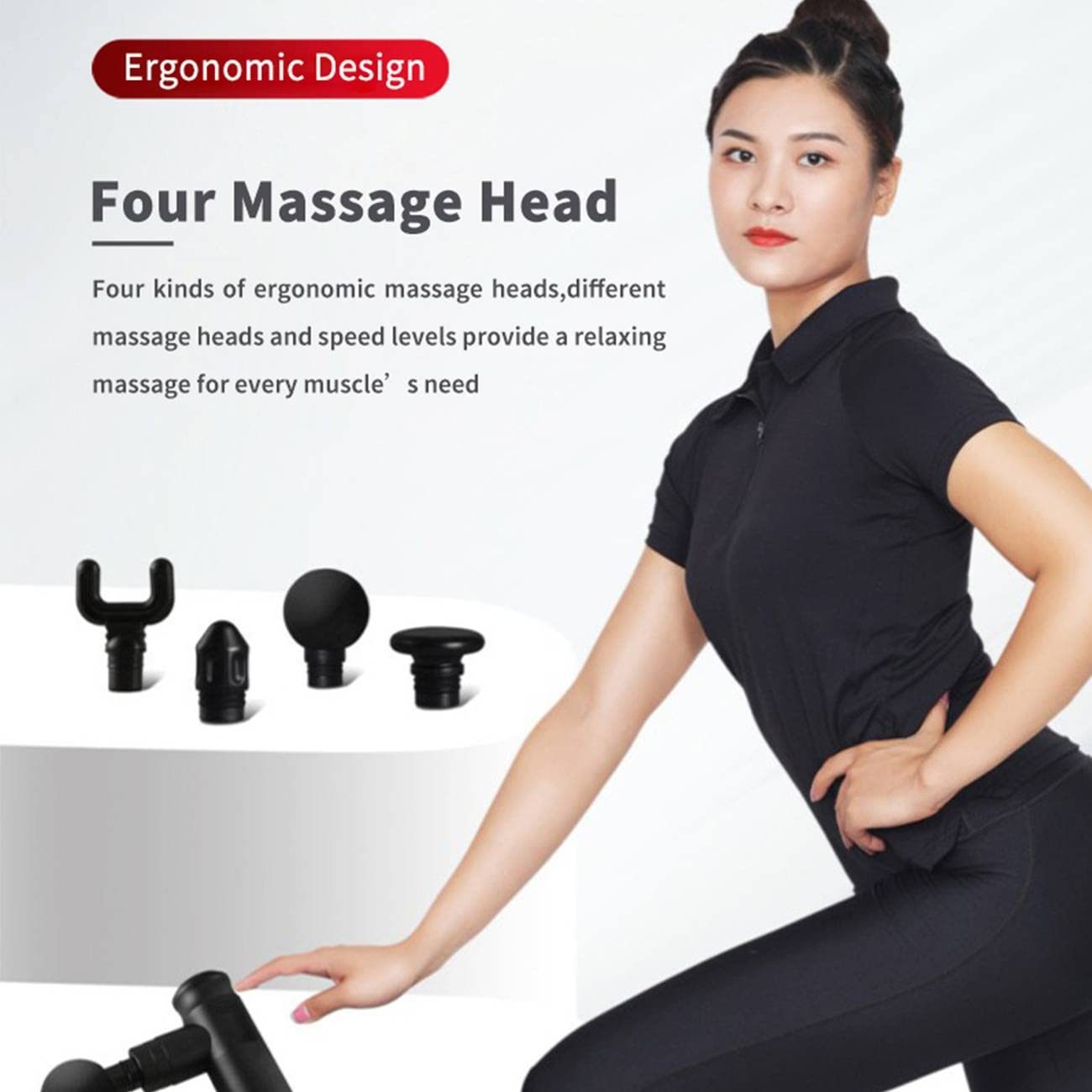 Workout Relaxation, Black Muscle Massage, Portable Body Pain Relief, Percussive Gun Deep Tissue with 4 Adjustable Speeds and 4 Heads, Muscle Massager for Office Gym Home