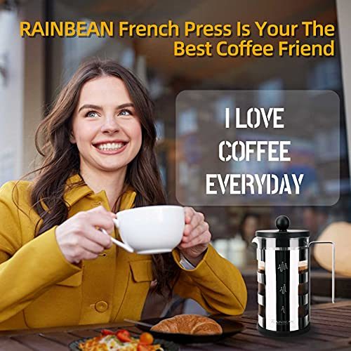 French Press Cafetiere 2 Cups, Stainless Steel Body Shell Coffee Maker- Heat Resistant - Stainless Steel Filter Coffee Press for Coffee Lover (Silver, 350 ml/600ml))