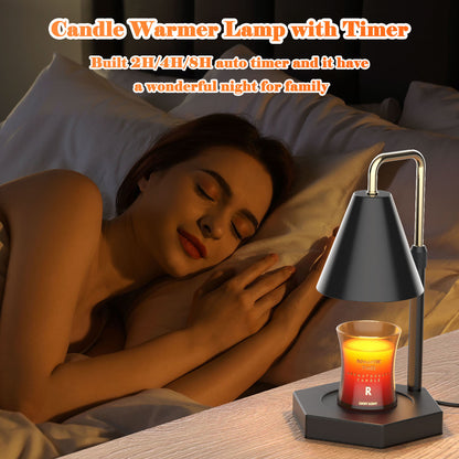 RAINBEAN Candle Warmer Lamp with Timer, Adjustable Height Electric Candle Warmer Dimmable with 2 Bulbs Wax Melt Warmer