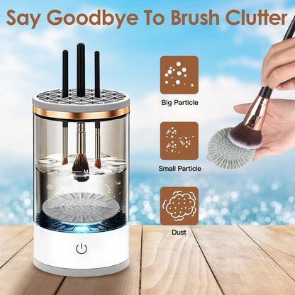 3 In 1 Makeup Brush Blender Cleaner Automatic Makeup Brush Cleaner Machine USB Powered Brush Drying Storage Suitable For All Types of Brushes