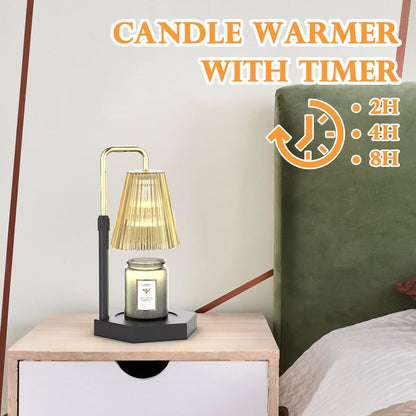 RAINBEAN Candle Warmer Lamp with Timer and Dimmer, Height Adjustable Electric Candle Lamp Warmer for Jar Scented Candles Dimmable Candle Melter