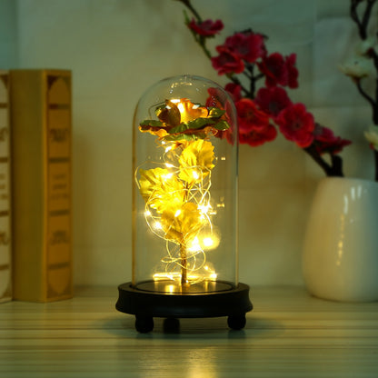 Foil Rose LED String Light Rose Fairy Lamp w/ Glass Dome For Valentines' Day