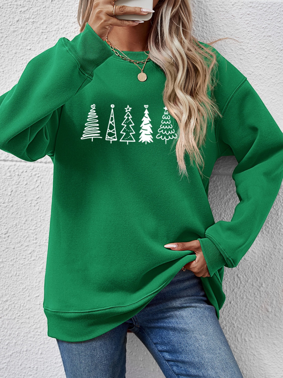 Christmas Tree Graphic Drop Shoulder Sweatshirt