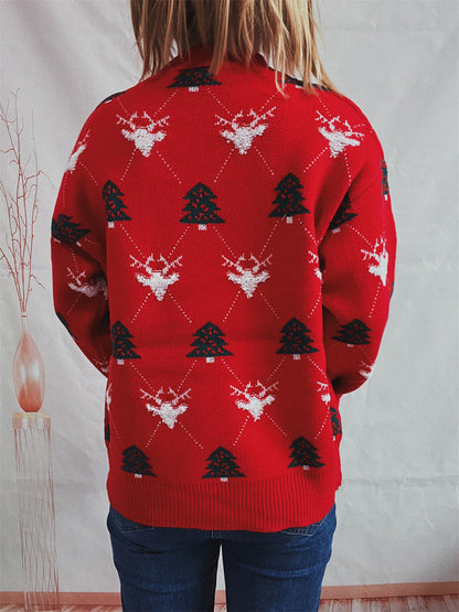 Christmas Tree & Reindeer Round Neck Sweater