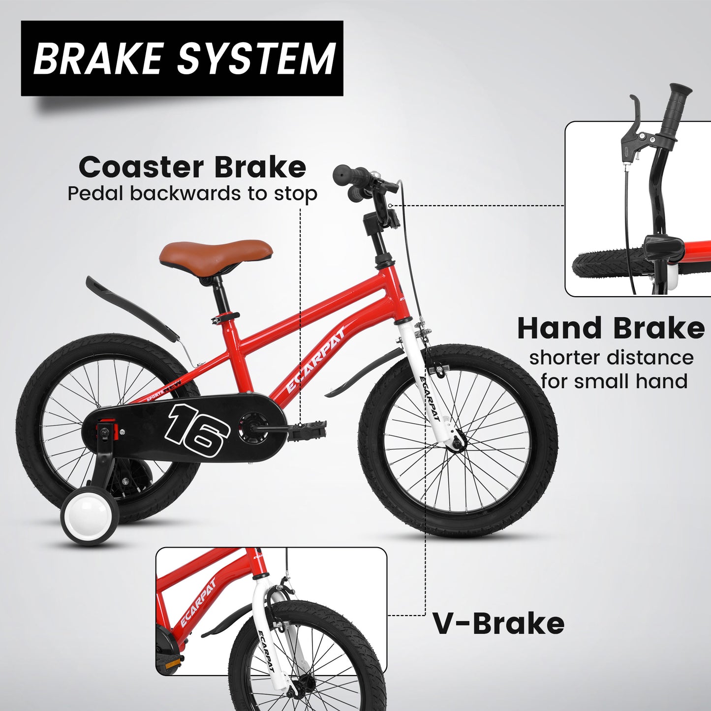 A16114 Kids Bike 16 inch for Boys & Girls with Training Wheels, Freestyle Kids' Bicycle with fender.