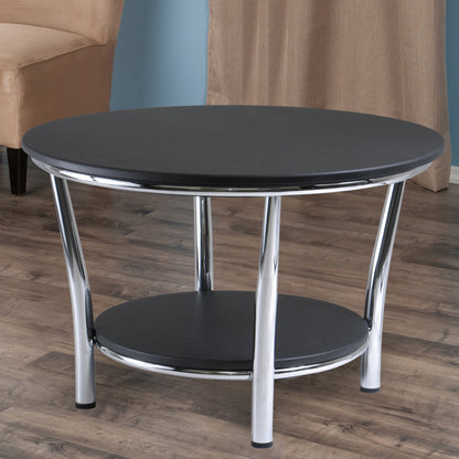 Maya Round Coffee Table; Black Top; Metal Legs