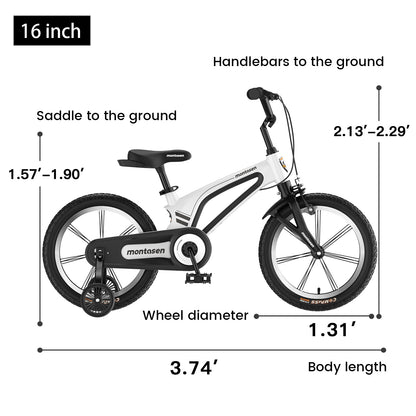 M-F800-16 inch Kids Bike for Girls and Boys, Magnesium Alloy Frame with Auxiliary Wheel, Kids Single Speed Cruiser Bike.