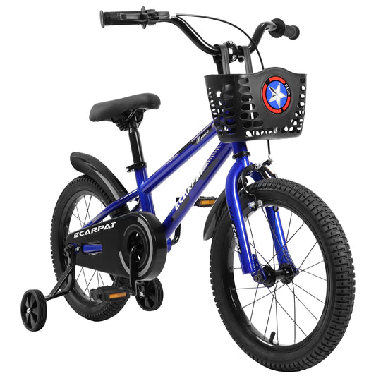 C16111A-Kids Bike 14 inch for Boys & Girls with Training Wheels, Freestyle Kids' Bicycle with Bell,Basket and fender.