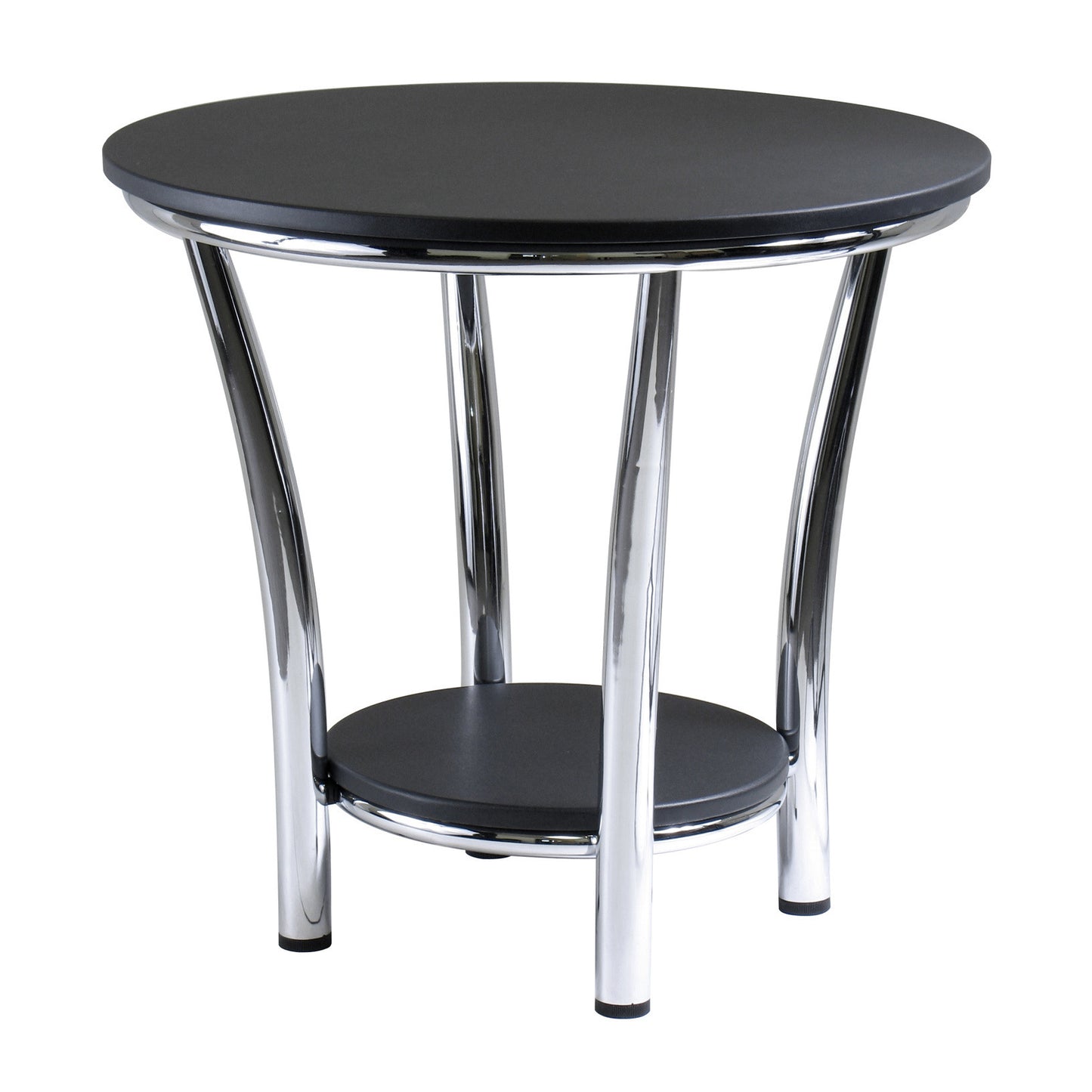 Maya Round End Table; Black Top; Metal Legs