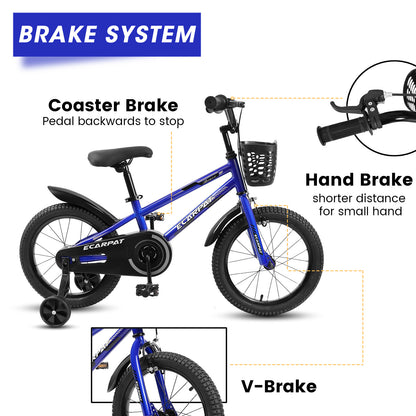 C14111A-Kids Bike 14 inch for Boys & Girls with Training Wheels, Freestyle Kids' Bicycle with Bell,Basket and fender.