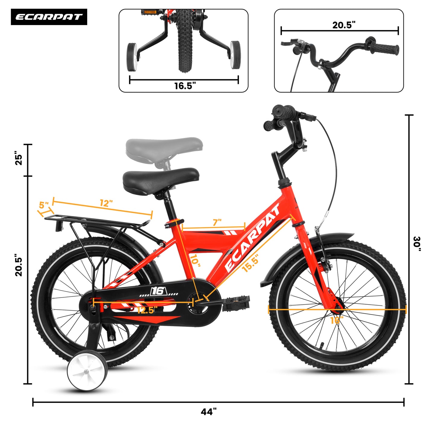 A16115 Kids Bike 16 inch for Boys & Girls with Training Wheels, Freestyle Kids' Bicycle with fender and carrier.