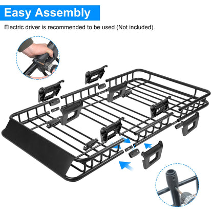 63x39x6.3in Universal Roof Rack Cargo Carrier Car Top Luggage Holder Basket with Hook Strap Elastic Net