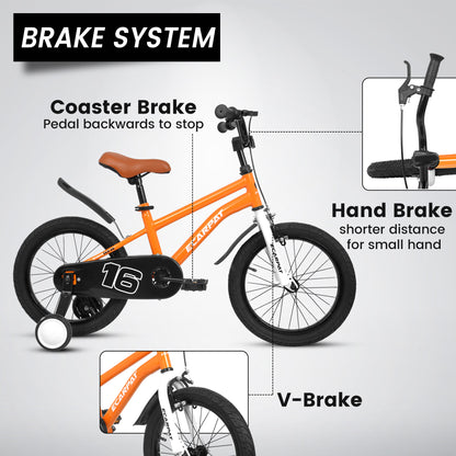 A16114 Kids Bike 16 inch for Boys & Girls with Training Wheels, Freestyle Kids' Bicycle with fender.