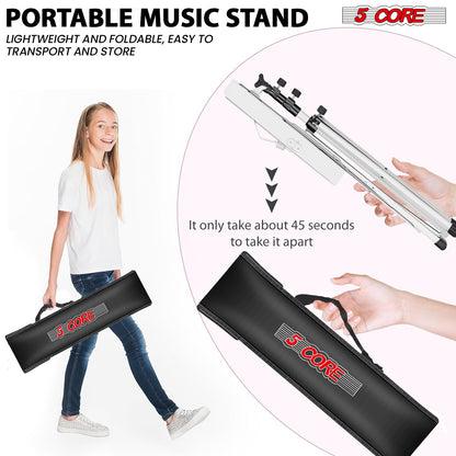 5Core Music Stand For Sheet Music Portable Tripod Adjustable Folding Note Holder - MUS FLD WH