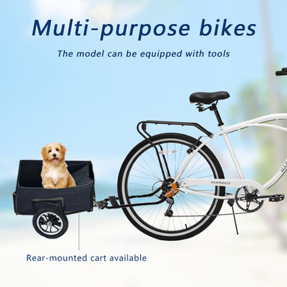 Multifunction 26 Inch 7 Speed Bike, Steel Frame, Upright Comfortable Seat, U-brake, Multi-function Rear Rack, Multicolor, Beach Bikes For Men And Women