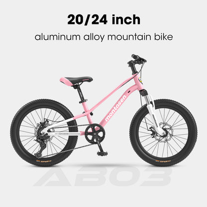 AB03-24 inch Youth Bike Kids Bike for Boys and Girls with Suspension Fork, 7-Speed Drivetrain, Multiple Colors.